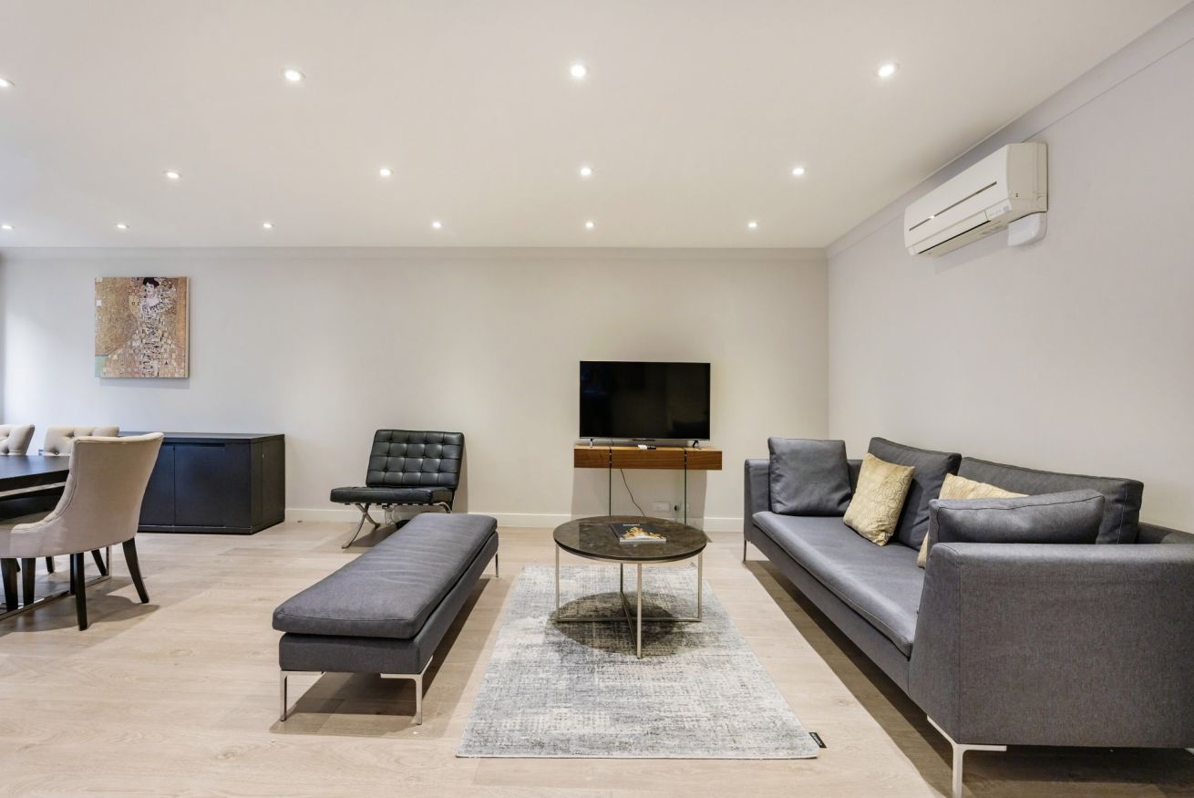 Open-plan kitchen and dining area in a Regents Plaza two bedroom apartment